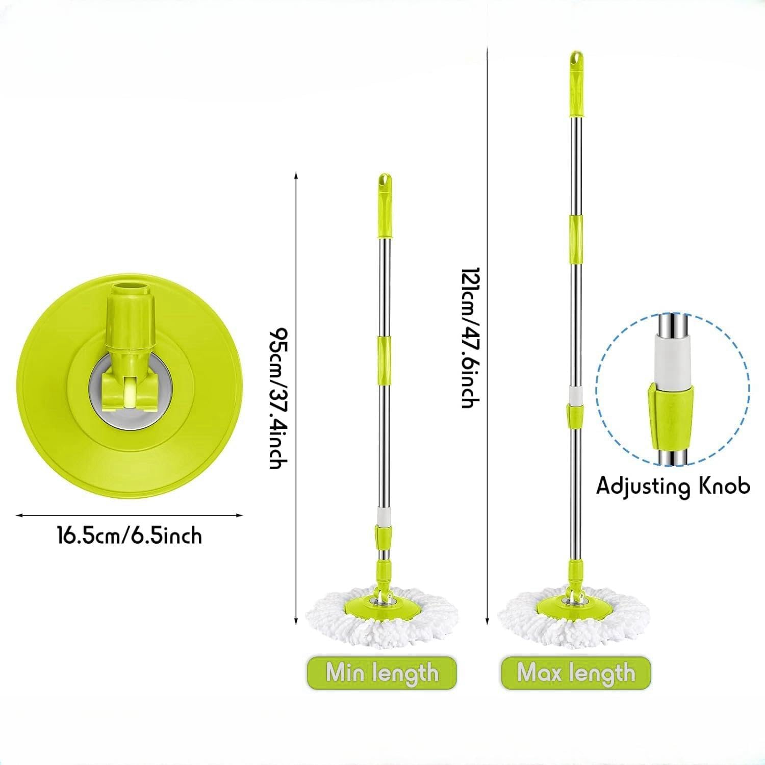 Spin Mop Replacement Handle, 47.6-Inch 360 Degrees Rotating Telescopic Stick With Robust Reinforced Plastic Disc for Bucket Cleaning System (Plastic Disc, Green) - Image 2