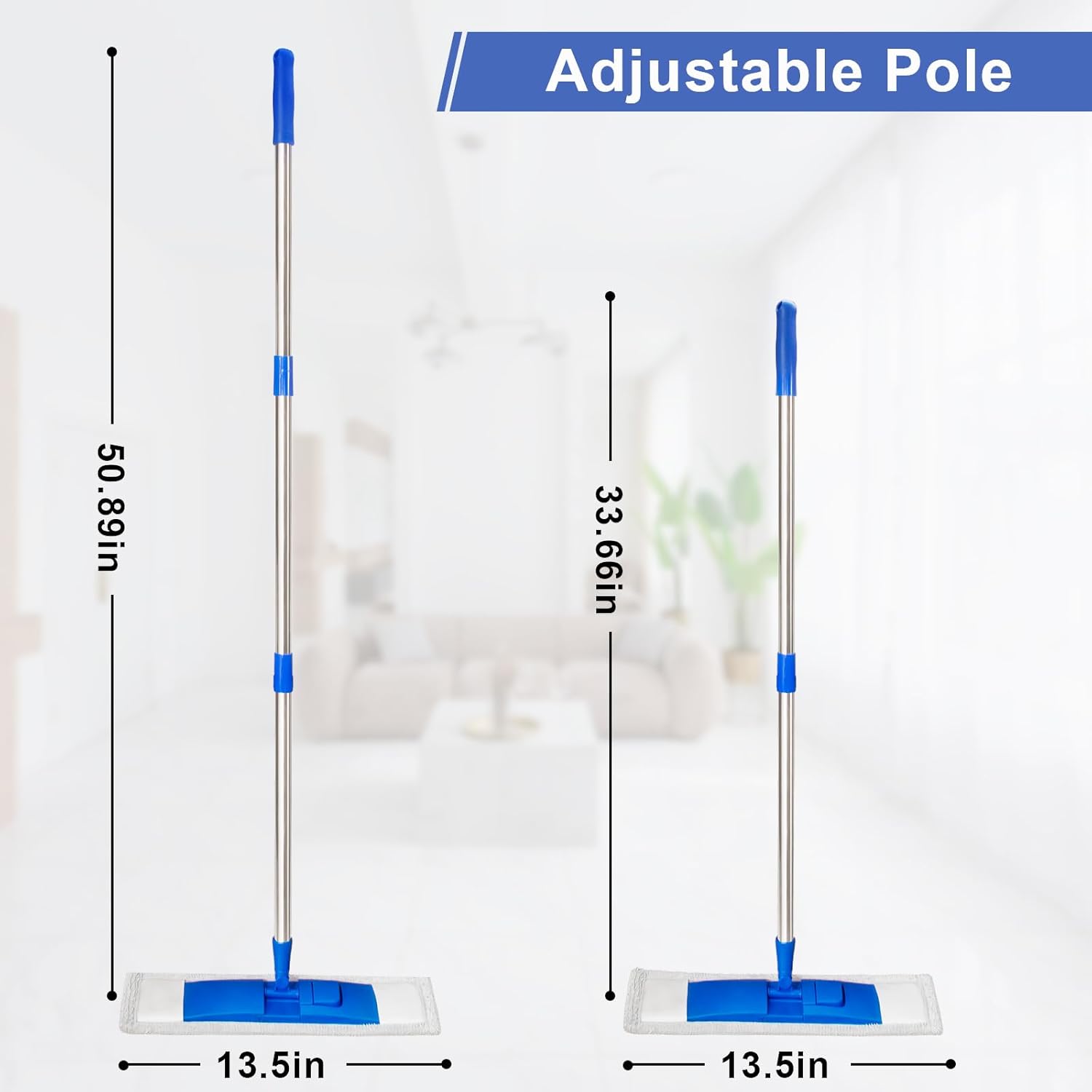 17" Microfiber Mop for Hardwood Floor Cleaning,Mops with 50" Stainless Steel Pole, 1 Reusable & Washable Mop Pad, Wet & Dry Use for Hardwood, Tile, Marble and Vinyl Floors - Image 2