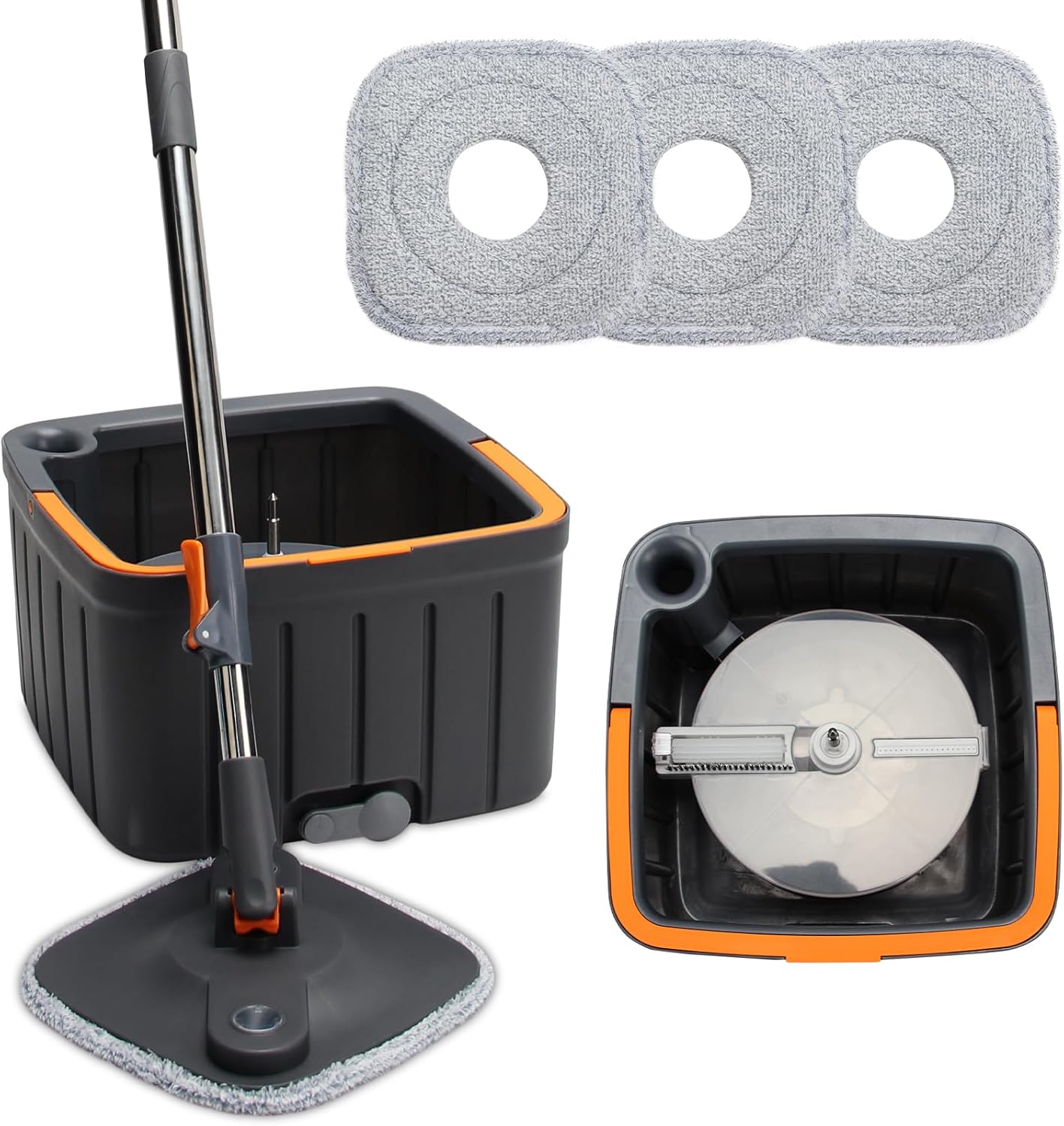 Spin Mop and Bucket Set with Self Separation Dirty and Clean Water System