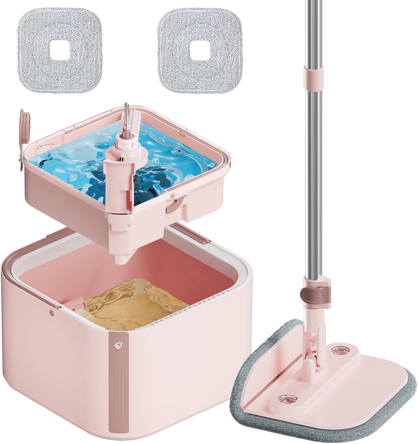 Square Spin Mop and Bucket Set with Self Separation Dirty and Clean Water System