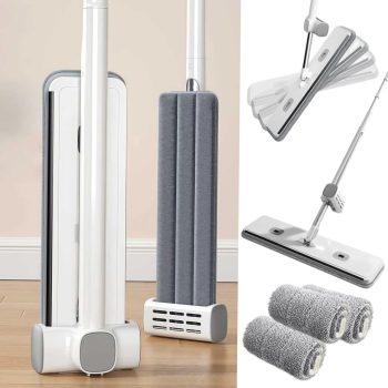 Microfiber Mop Large Flat Mops for Floor Cleaning 4 Reusable Washable mop Pads Hardwood Cleaning System Wet and Dust Mop with 61 in Long Stainless Steel Handle