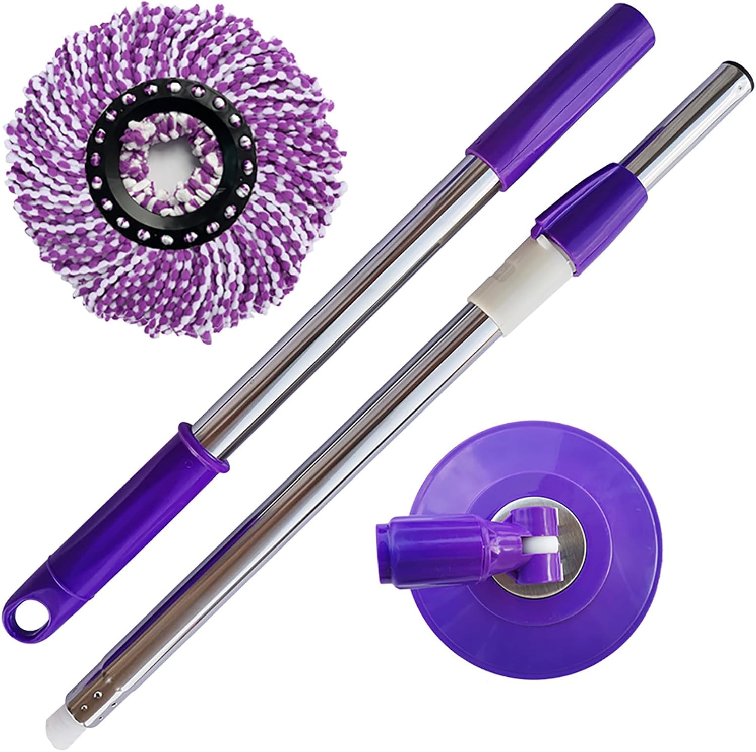 Spin Mop Replacement Mop Handle, 47.6-inch 360 Degrees Rotating Telescopic Replacement Mop Stick with Robust Reinforced Plastic Disc for Spin Mop Bucket Cleaning System (Plastic Disc,Purple)