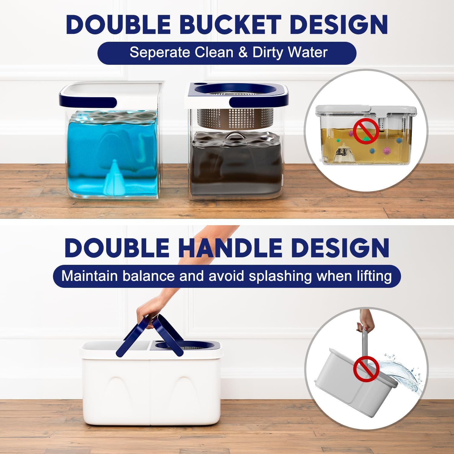Spin Mop and Bucket with Wringer Set Two-Detachable Bucket Design Mop System - Image 2