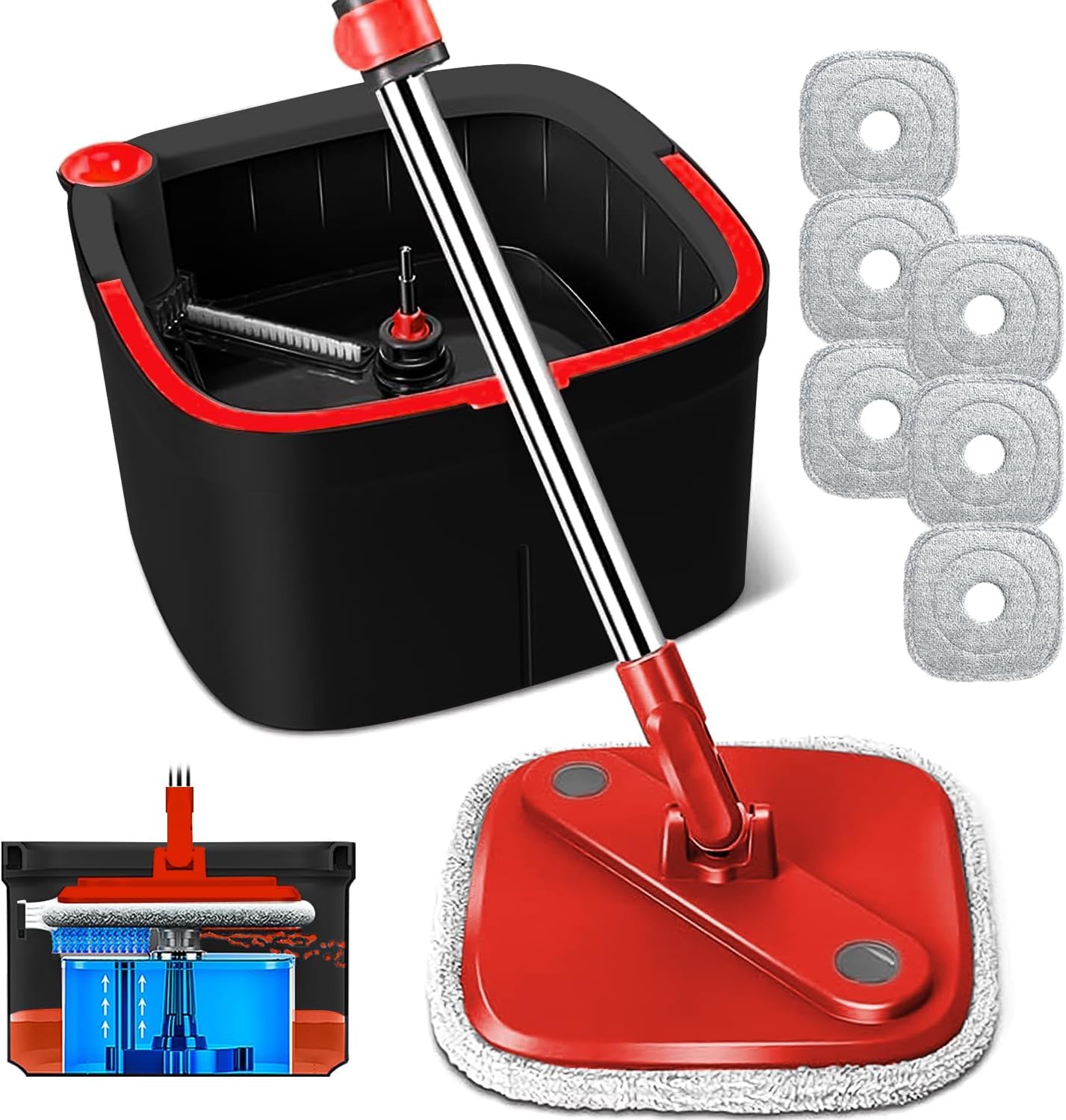 Spin Mop and Bucket Set with Separation Dirty and Clean Water System
