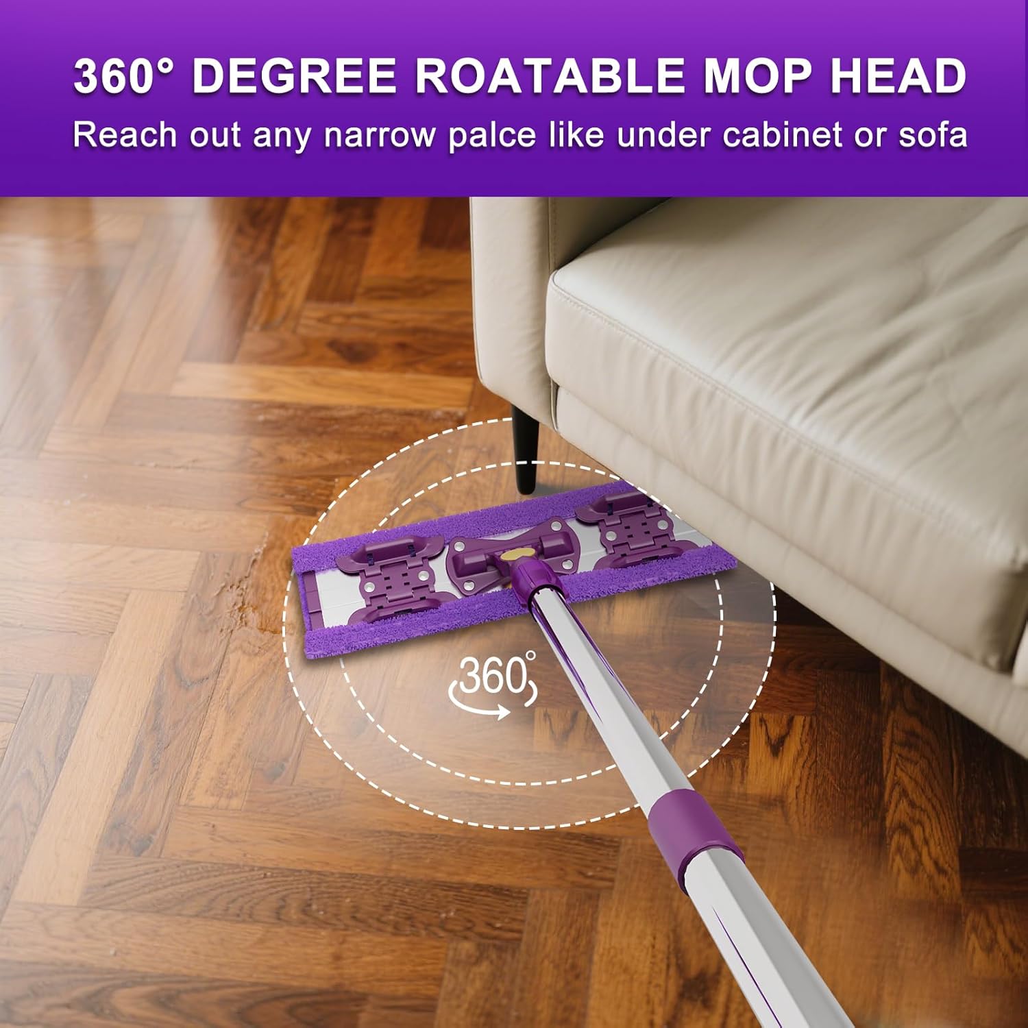 Microfiber Floor Mop with 5 Reusable Cloth Pads, Professional Dust Mops with 57" Stainsless Steel Telescopic Handle, Wet Dry Flat Mop for Cleaning Hardwood Floor, Laminate, Tile, Vinyl, Pet Hair - Image 2