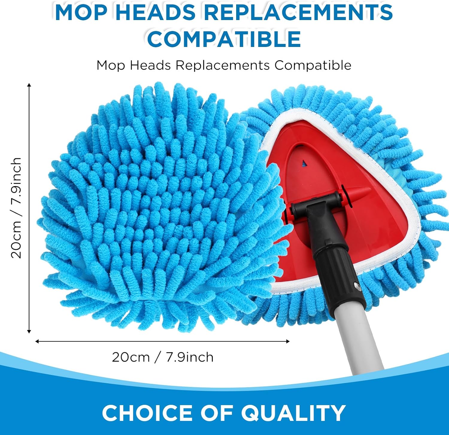 3 Pack Mop Heads Replacements Compatible with System Reusable Spin Mop Replace Head Washable Chenille Refills Dust Head Replacement for Floor Cleaning(Blue) - Image 2