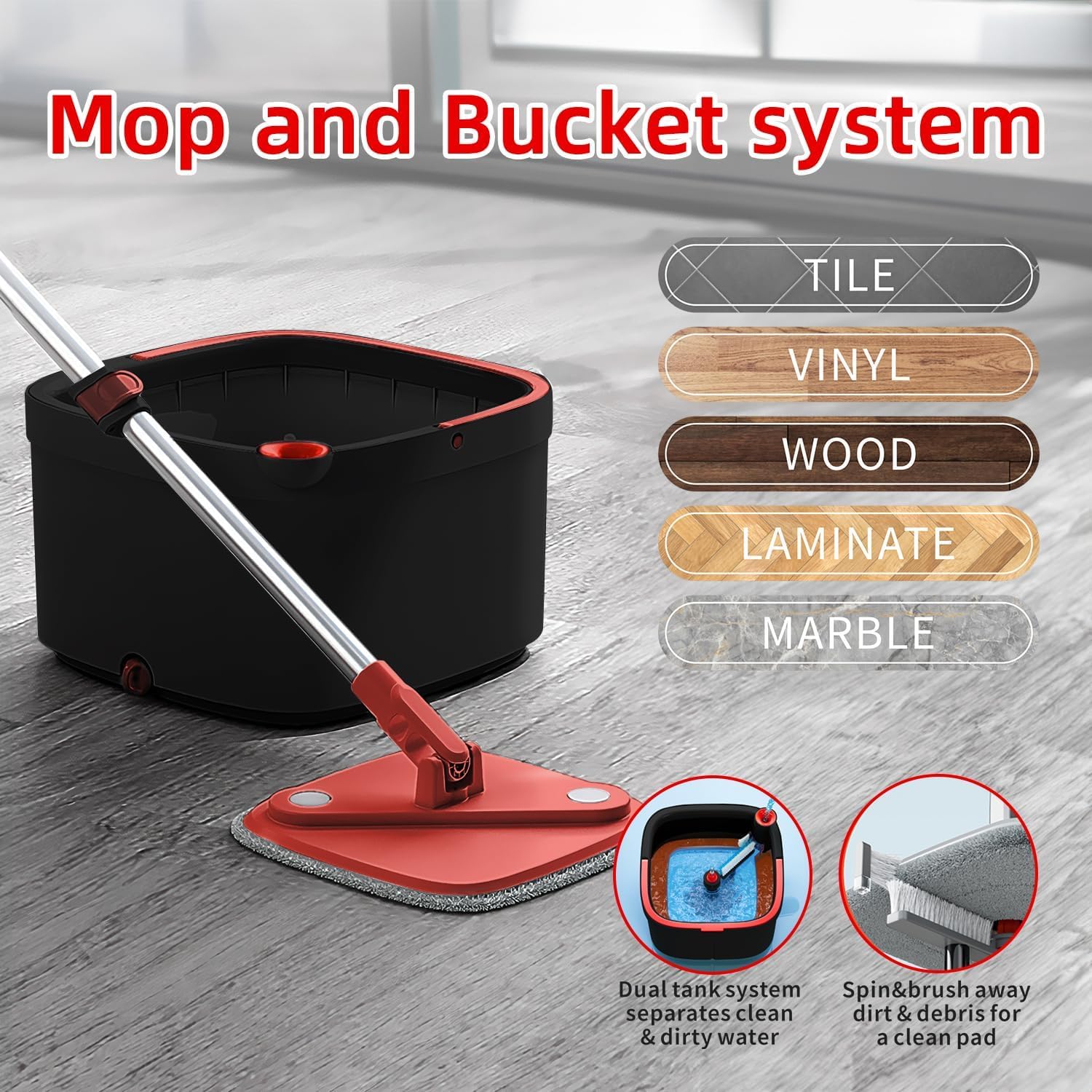 Spin Mop and Bucket Set with Separation Dirty and Clean Water System - Image 2