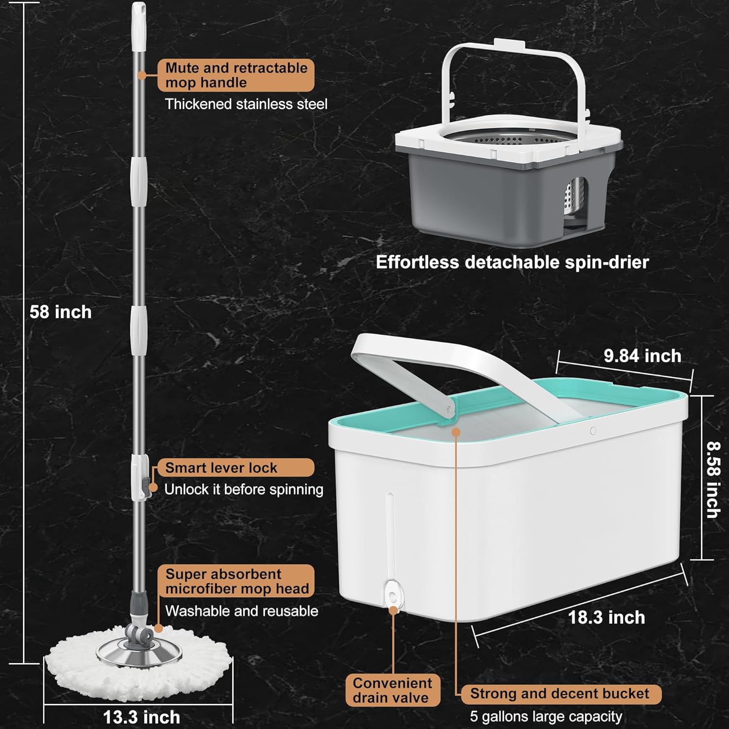 Spin Mop and Bucket with Wringer Set for Home - Image 2